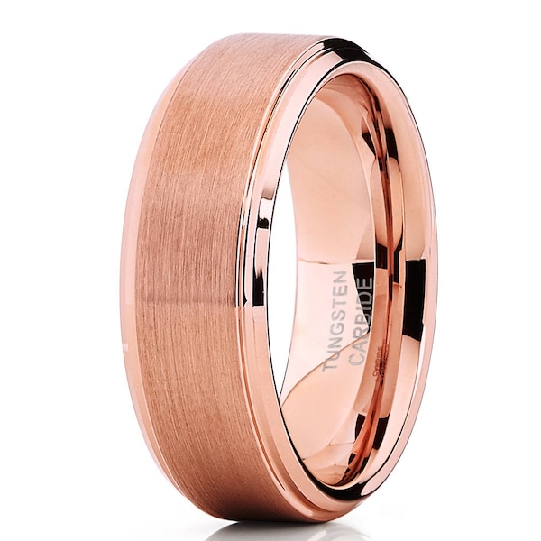 Rose Gold Tungsten Wedding Band, Brush Tungsten Carbide Ring, Rose Gold Wedding Ring, Men & Women, Engagement Ring