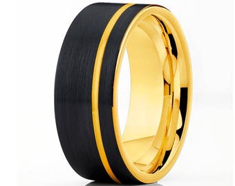 Yellow Gold Tungsten Wedding Band Engagement Ring Tungsten Carbide Ring Men & Women Yellow Gold Tungsten Ring