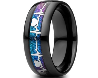 Heartbeat Tungsten Wedding Ring,8mm Wedding Ring,unique Wedding