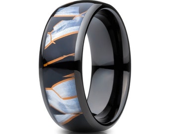 Capiz Wedding Ring,Black Wedding Ring,Tungsten Wedding Ring,Anniversary Ring,Engagement Ring,Unique Wedding Ring,8mm Wedding Ring,Black Band