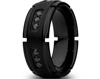 Black Wedding Ring,Titanium Wedding Ring,Black CZ Wedding Ring,Engagement Ring,8mm Wedding Ring,Titanium Wedding Band,Wedding Ring,Unique