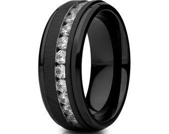 Black Titanium Wedding Ring,8mm Wedding Ring,Anniversary Ring,Titanium Wedding Band,Man's Wedding Ring,CZ Wedding Ring,Comfort Fit Ring