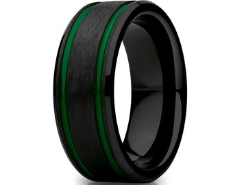 Black Wedding Ring,Green Tungsten Ring,Tungsten Carbide Ring,Anniversary Ring,Engagement Ring,Black Tungsten Ring,Man & Woman,Comfort Fit