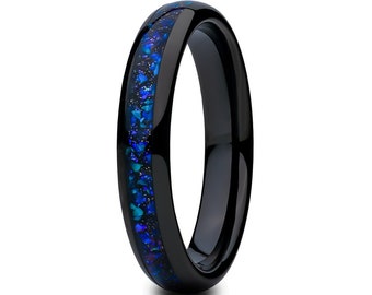 Galaxy Opal Wedding Ring,4mm Wedding Ring,Tungsten Wedding Ring,Engagement Ring,Tungsten Carbide Ring,Opal Wedding Ring,Ladies Ring,Dome