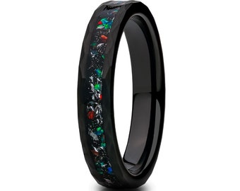 4mm Wedding Ring,Galaxy Wedding Ring,Tungsten Wedding Ring,Engagement Ring,Tungsten Wedding Band,Opal Wedding Ring,Man & Woman,Comfort Fit