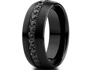 Man's Wedding Ring,Black Tungsten Ring,CZ Wedding Ring,Tungsten Carbide Ring,Engagement Ring,Unique Tungsten Ring,Black CZ Wedding Ring,Dome