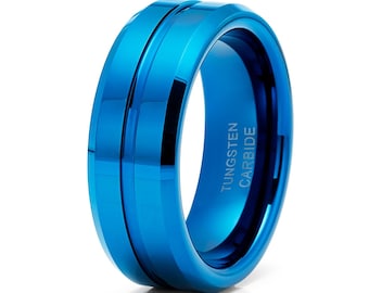 Anillo de boda de tungsteno azul de 8 mm, anillo de tungsteno azul, para hombre y mujer, alianza de boda de tungsteno para hombre, anillo de aniversario, alianza de boda azul, ajuste cómodo.