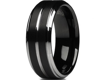 Black Tungten Wedding Ring,Men's Tungsten Ring,Tungsten Carbide Ring,Anniversary Ring,8mm Tungsten Ring,Unique Black Ring,Tungsten Carbide