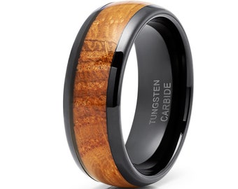 Anillo de bodas de tungsteno con forma de barril de whisky, anillo de bodas de tungsteno, anillo de carburo de tungsteno negro, para hombre y mujer, ajuste cómodo.