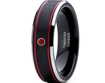 Ruby Tungsten Wedding Ring,Black Tungsten Wedding Ring,Red Tungsten Ring,Anniversary Ring,Engagement Ring,Red Wedding Ring,Black Tungsten