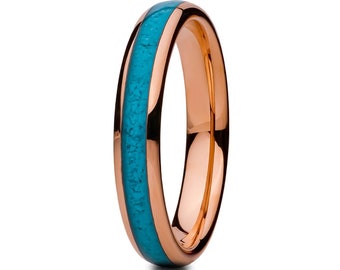 Turquoise Wedding Ring,Rose Gold Tungsten Wedding Ring,4mm Wedding Ring,Anniversary Ring,Engagement Ring,Tungsten Carbide Ring,Comfort Fit