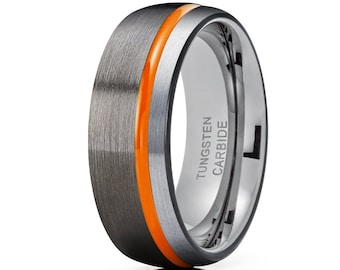 Gunmetal Tungsten Wedding Band Gray, Orange Tungsten Ring, Black Tungsten Ring, Anniversary Ring, Men & Women, Engagement Ring, Comfort Fit