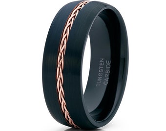 Rose Gold Tungsten Ring, Men&#39;s Rose Gold Tungsten Ring, 18k Rose Gold Tungsten, Men & Women, Anniversary Ring, Engagement Ring, Braid Ring