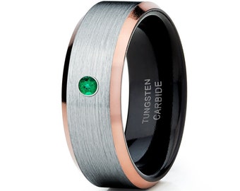 Damvigselring med smaragd, volframkarbidring, förlovningsring, årsdagsring, silverborstring, komfortring, brudgumsring, herrring