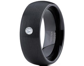Black Tungsten Wedding Band,Black Tungsten Ring,Anniversary Band,Men & Women,Tungsten Carbide Ring,Engagement Band,White Diamond Ring