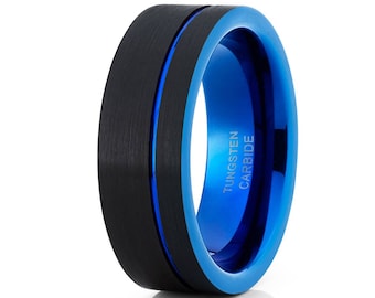 Einzigartiger Blauer Wolfram Ehering,8 mm & 6 mm, Wolframcarbid Ring Verlobungsring, Verlobungsring, Jahrestag