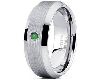 Emerald Tungsten Ring,Herren & Frauen,Silber Wolfram Ring,Wolfram Hartmetall Ring,Jubiläum Ring,Comfort Fit Band,Brush