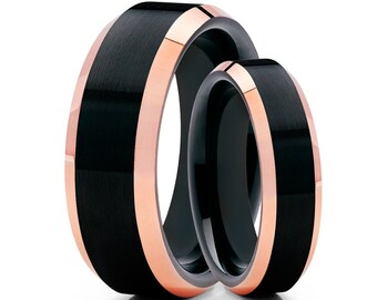 Rose Gold Tungsten Wedding Rings,Matching Wedding Bands,Tungsten Wedding Rings,Anniversary Bands,Black Tungsten Wedding Bands,His & Hers
