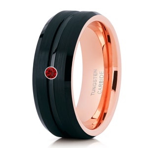 Red Tungsten Wedding Band, Black Tungsten Ring,18K Rose Gold,Tungsten Carbide Ring,Anniversary Ring,Men & Women,Comfort Fit - Brush