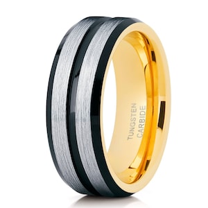 Men&#39;s Tungsten Wedding Band Yellow Gold Tungsten  Ring Tungsten Carbide Ring Men & Women Black Tungsten Ring Brush