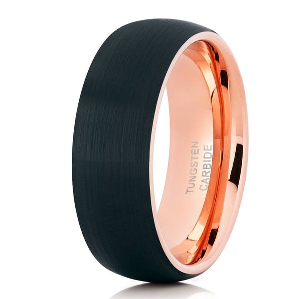 Mens Tungsten Wedding Band, Rose Gold Tungsten Ring, 18k Rose Gold Tungsten, Anniversary Ring, Engagement Ring, Rose Gold Tungsten Band