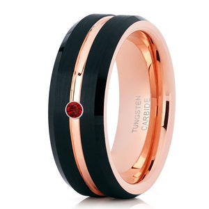 Black Tungsten Ring,Tungsten Carbide,Red Ruby Wedding Band,Anniversary Ring, Men & Women,18K Rose Gold,Engagement Ring,Comfort Fit