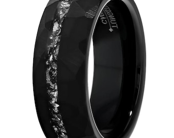 Meteorite Wedding Band,Black Tungsten Ring,Hammered Tungsten Ring,Anniversary,Engagement Ring,Comfort Fit,Brush Black Ring,Men & Women