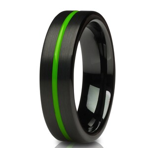 Green Wedding Ring,Black Tungsten Ring,Anniversary Ring,Unique Tungsten Ring,Black Wedding Band,Tungsten Carbide Ring,Comfort Fit Ring