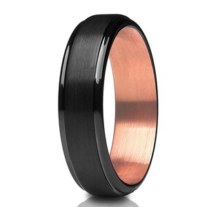 6mm Rose Gold Wedding Ring,Black Tungsten Ring,Anniversary Ring,Tungsten Carbide Ring,Unique Black Wedding Ring,18K Rose Gold Ring,Men&#39;s