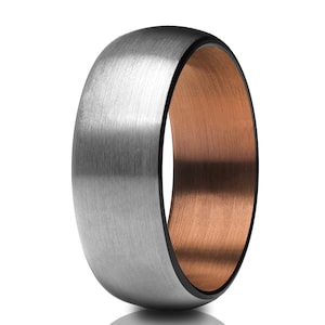 Men&#39;s Wedding Ring,Unique Tungsten Ring,Anniversary Ring,Copper Wedding Ring,Matte Finished Ring,Black Wedding Ring,Gray Tungsten Ring