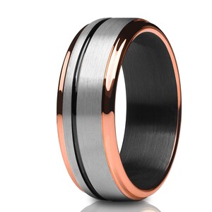 Rose Gold Wedding Ring,Black Wedding Band,Tungsten Carbide Ring,Anniversary Ring,Engagement Ring,18K Rose Gold,Tungsten Carbide Ring