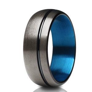 Blue Tungsten Wedding Ring,Gunmetal Wedding Ring,Black Wedding Ring,Tungsten Carbide Ring,Anniversary Ring,Tungsten Carbide Ring,Black Ring