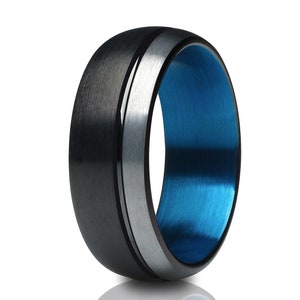 Blue Wedding Ring,Black Tungsten Ring,Tungsten Carbide Ring,Engagement Ring,Unique Wedding Band,Matte Finished Ring,Black Wedding Ring
