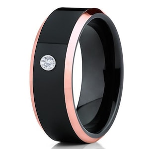 Rose Gold Tungsten Ring, Rose Gold Tungsten Wedding Band, Black Tungsten Ring, 18k Rose Gold, Rings For Men, Rings For Women, Tungsten Ring
