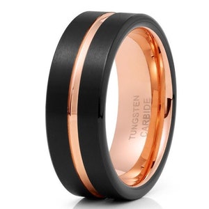 Roségouden wolfraam trouwring, zwarte wolfraamring, jubileumring, mannen en vrouwen, zwarte wolfraamring, verlovingsring, comfortabele pasvorm