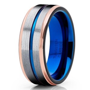 Rose Gold Tungsten Wedding Band Men & Women Gray Tungsten Ring Tungsten Carbide Ring 18k Rose Gold Ring Comfort Fit Black Ring