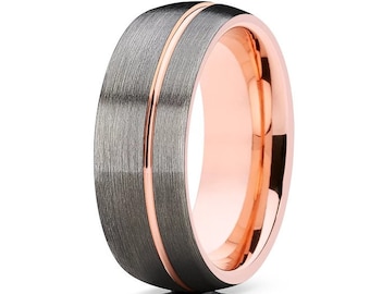 Rose Gold Wedding Ring,Gunmetal Tungsten Ring,Tungsten Carbide Ring,8mm & 6mm,Unique Wedding Band,Tungsten Carbide Ring,Anniversary Ring
