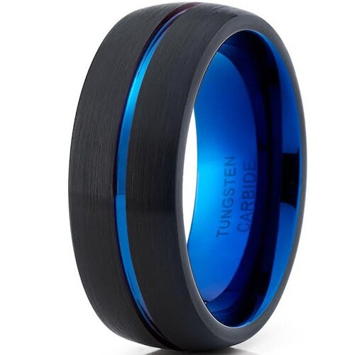 Blue Tungsten Wedding Band Black Tungsten Ring Men Mens - Etsy