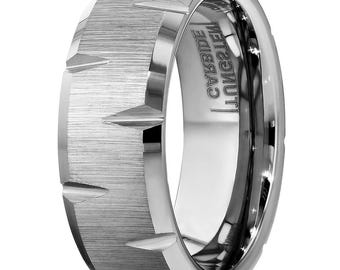 8mm Silver Wedding Band,Tungsten Carbide Ring,Brush Wedding Ring,Anniversary & Engagement,Comfort Fit,Beveled Edges,Brush Tungsten Band