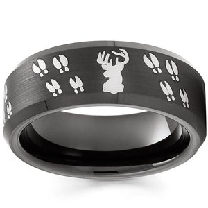 Deer Hunter Ring,Deer Hunter Wedding Ring,Black Tungsten Wedding Ring,Deer Ring,Tungsten Carbide Ring,8mm Ring,Men & Women,Comfort Fit