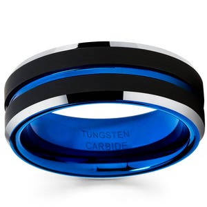 Blue Tungsten Wedding Band,Blue Tungsten Ring,Black Tungsten Wedding Band,Anniversary Ring,Tungsten Carbide Ring,Blue Tungsten,Comfort Fit image 2