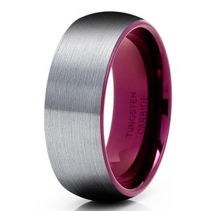 Gray Tungsten Wedding Band,Purple Tungsten Ring,Purple Tungsten Wedding Band,Tungsten Carbide Ring,Men & Women,Purple Wedding Band,Brush