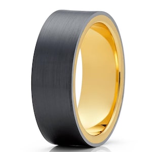 Black Zirconium Wedding Band 14k Yellow Gold Ring Black Zirconium Wedding Ring Engagement Band Grey Wedding Ring