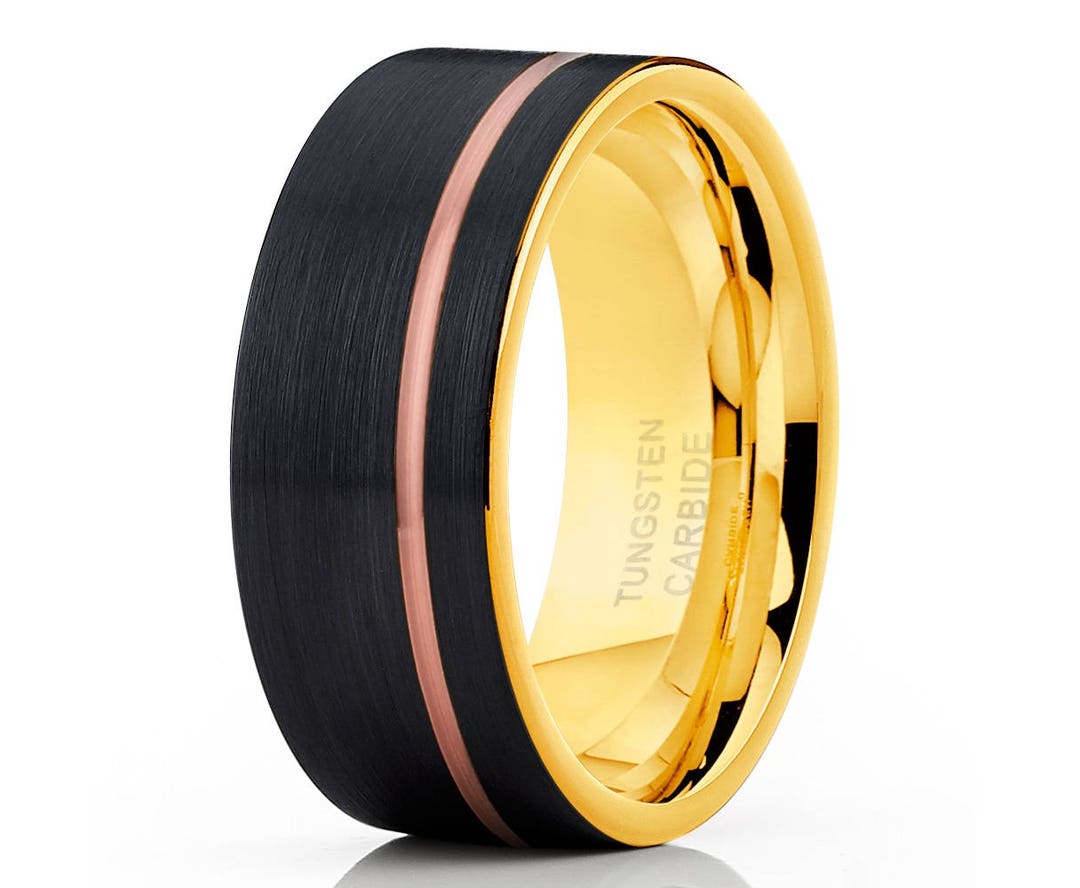 King Will Duo Unisex 8 mm oro/nero/oro rosa placcato carburo di