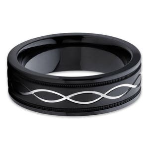 Black Zirconium Wedding Band Men&#39;s Wedding Ring Black Wedding Band Infinity Designed Ring