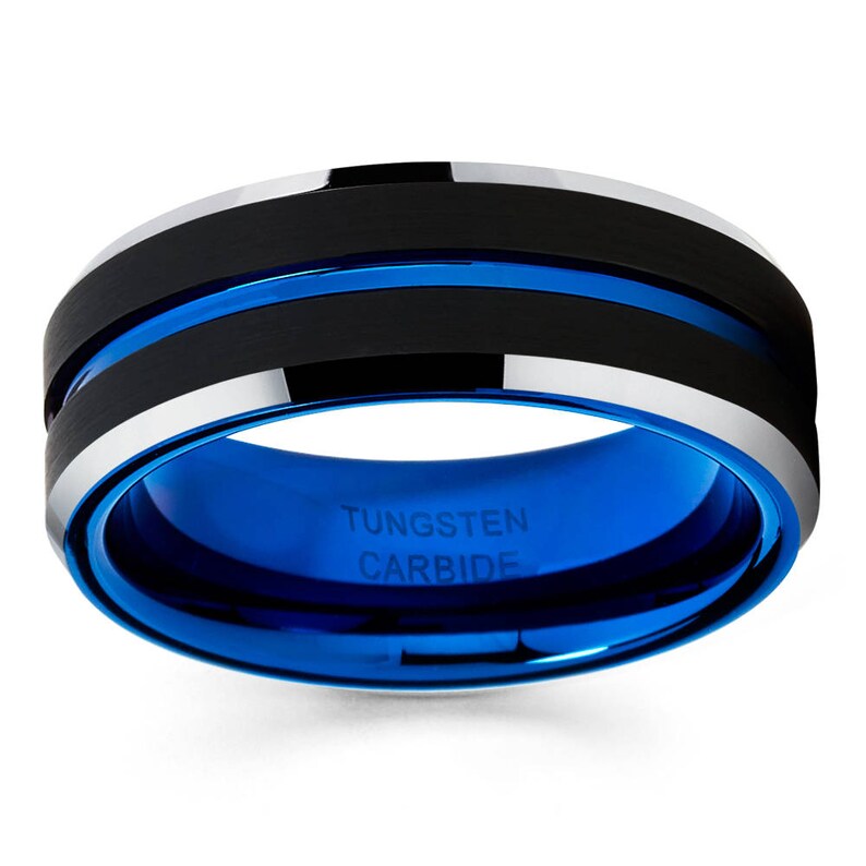Blue Tungsten Wedding Band,Blue Tungsten Ring,Black Tungsten Wedding Band,Anniversary Ring,Tungsten Carbide Ring,Blue Tungsten,Comfort Fit image 2
