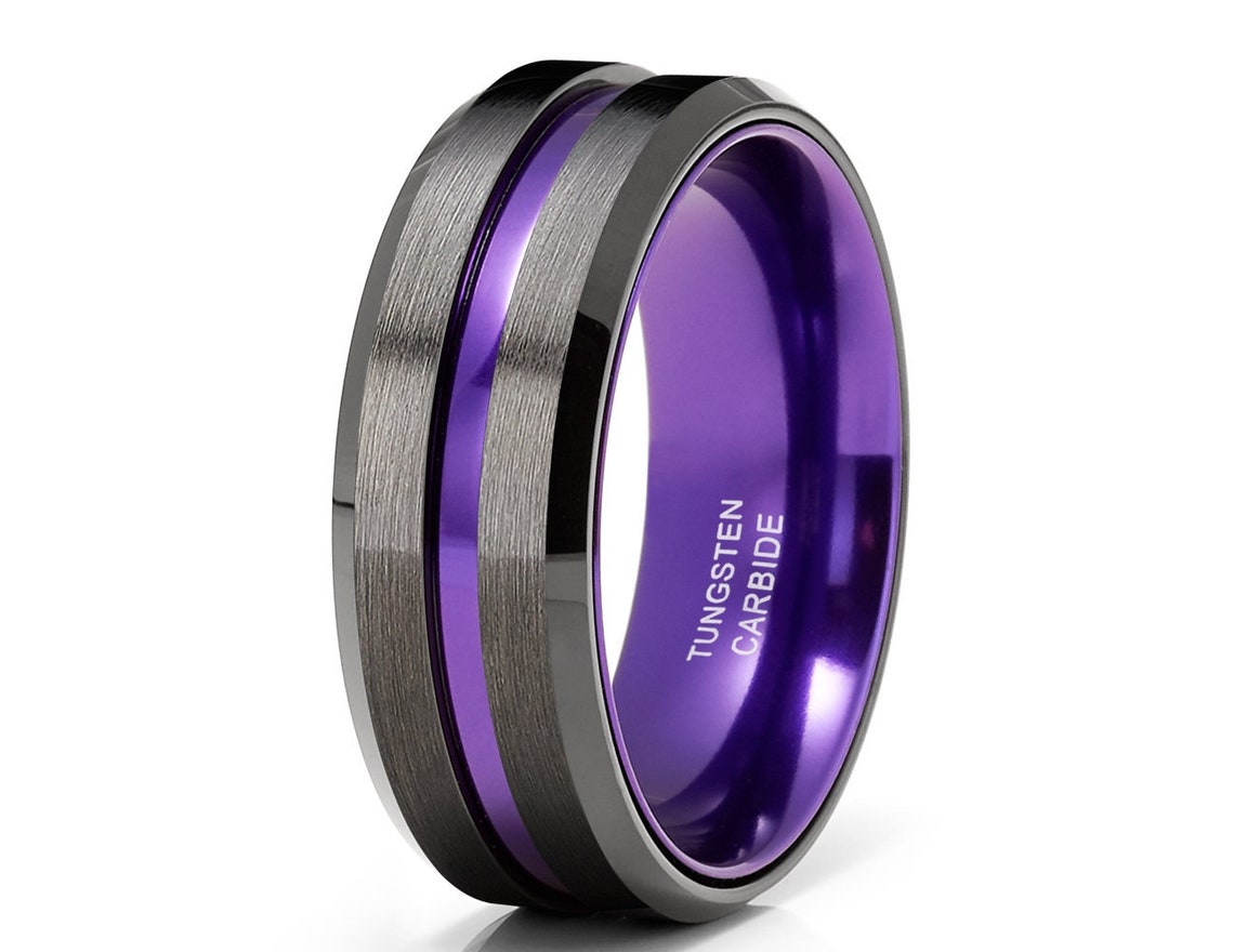 Gunmetal Purple Tungsten Wedding RingFire Purple Wedding image 1