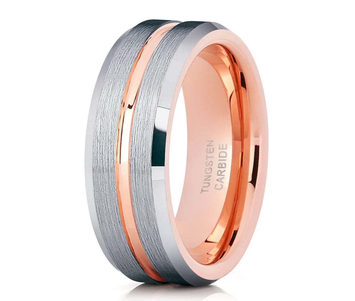 Rose Gold Tungsten Ring Silver Men's Rose Gold Tungsten image 1