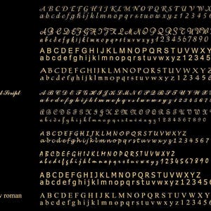 May include: A chart showing different font styles with the names of the fonts listed on the left side of the chart. The fonts are: Adorable, Adore, Arial, Ceasar, Commercial Script, French Script, Lucida, Mistral, Tahoma, and Times New Roman. Each font style shows the uppercase and lowercase letters of the alphabet, as well as the numbers 1 through 0.