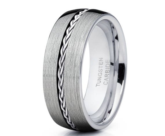 Tungsten Wedding Band,silver Braid Carbide Ring,men